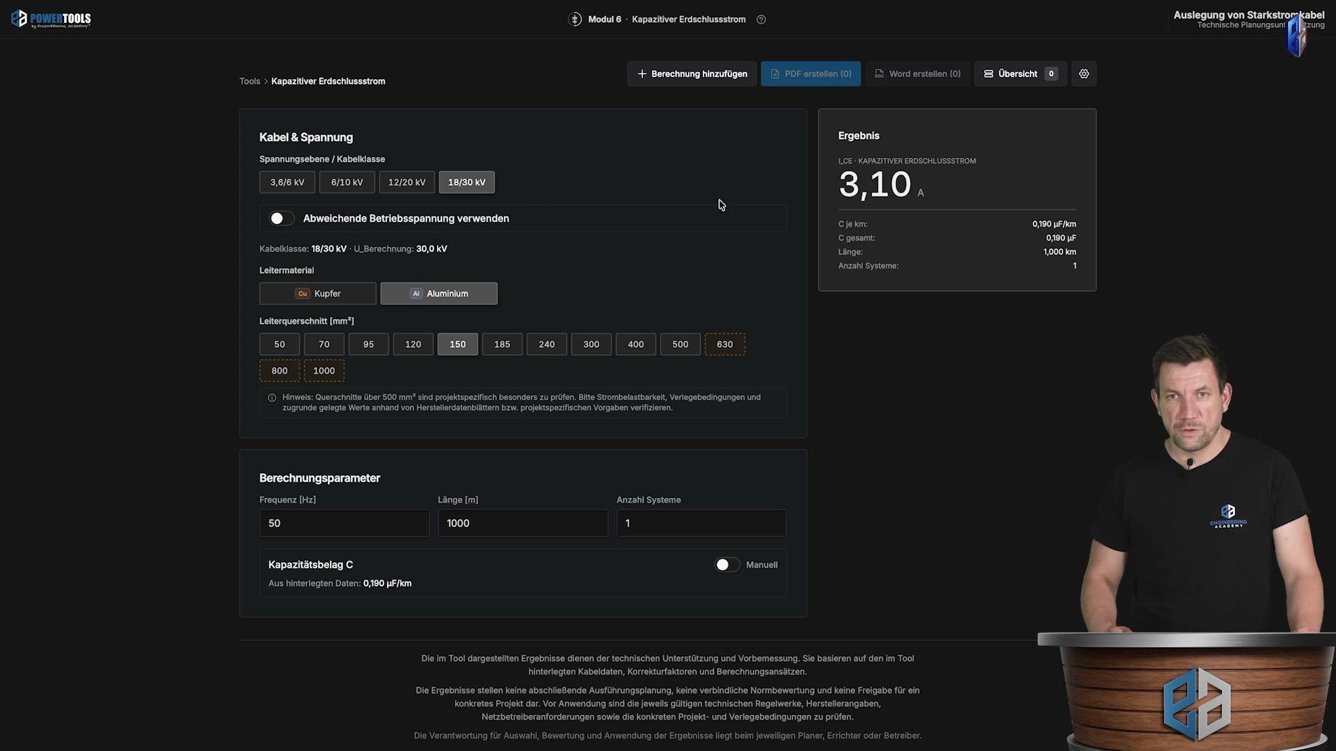 Kapazitiven Erdschlussstrom berechnen